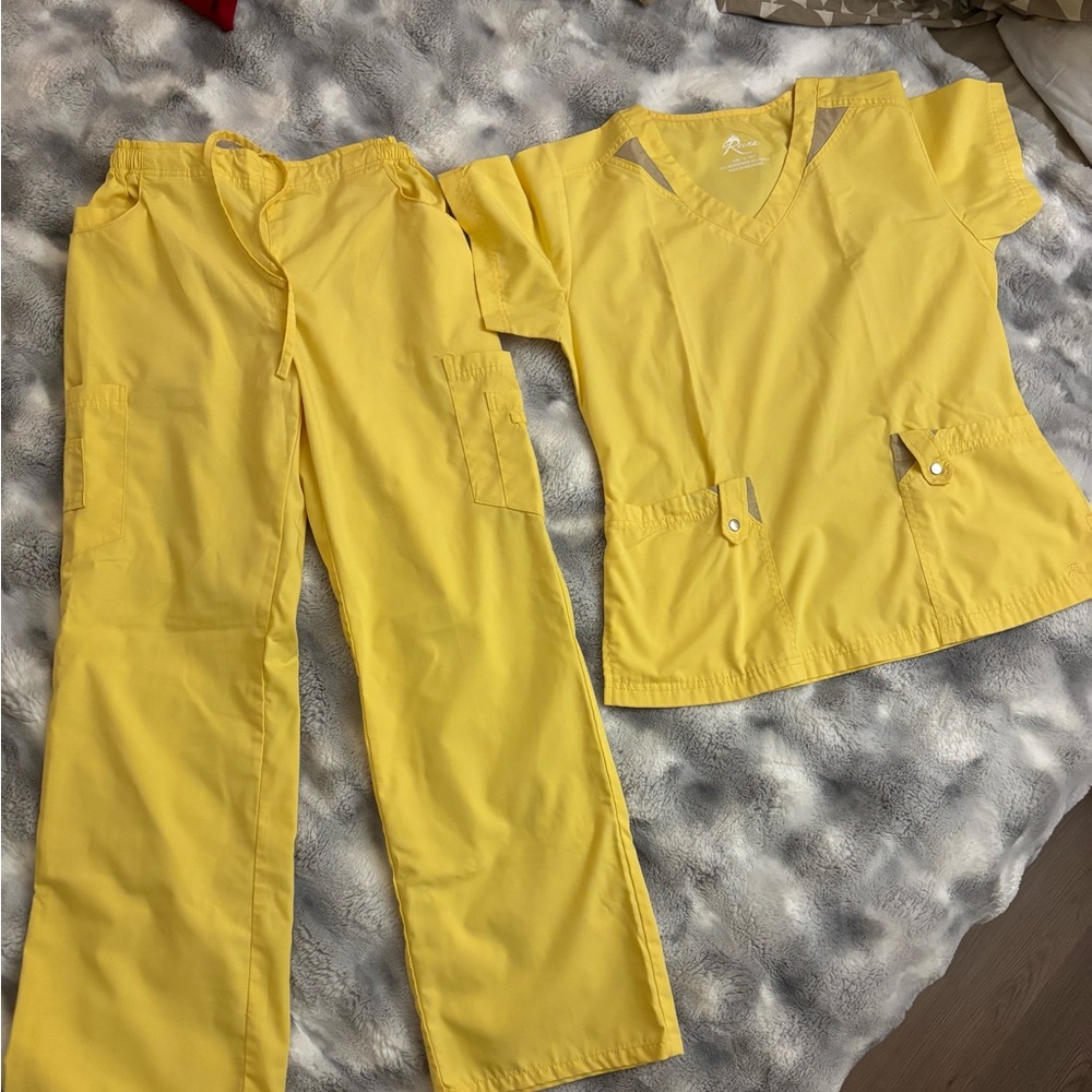 Yellow Women's Scrub Set - V-Neck Top & Cargo Pants